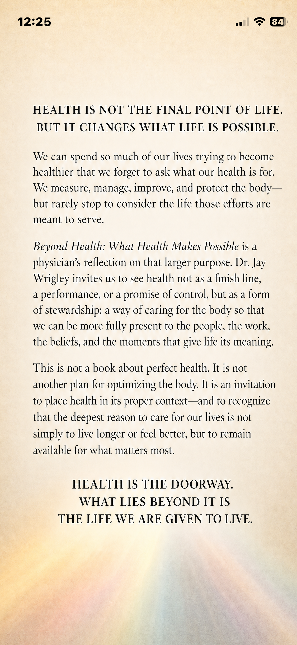 Beyond Health: What Health Makes Possible back-cover description